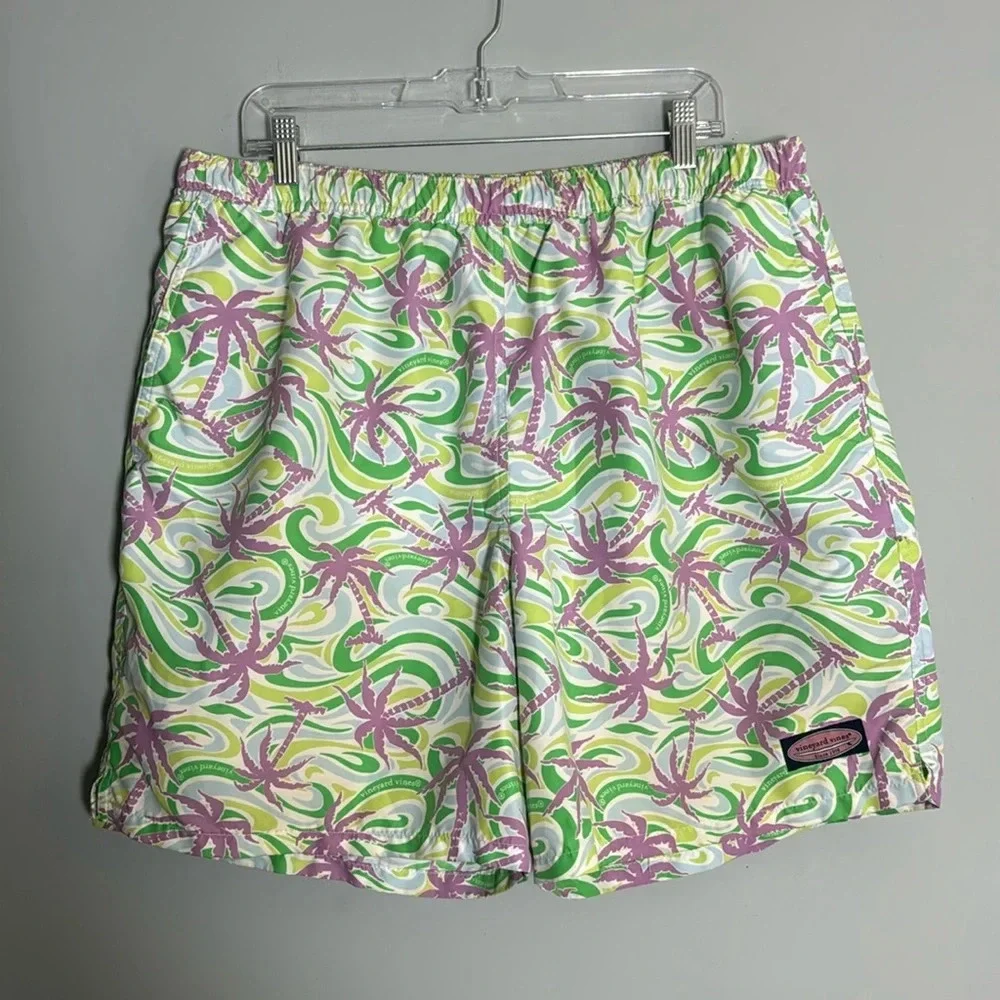 Vineyard Vines Swim Trunks Mens XL Shorts Chappy Purple Green Palm Tree 7”